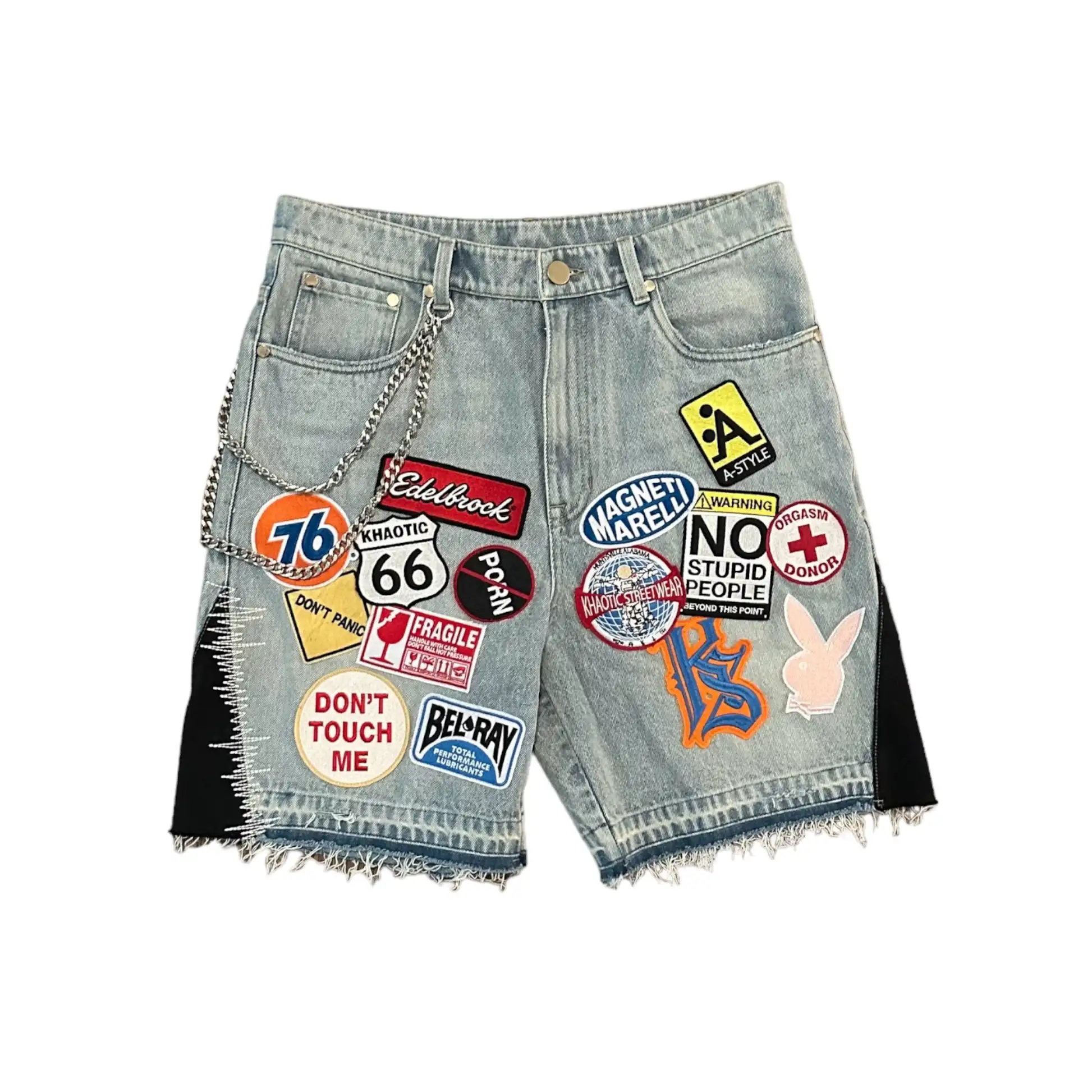 Y2K Jeans hombres mujeres Hip Hop dibujos animados gráficos ropa de calle Retro Patchwork Denim corto Retro azul suelto Denim Fitness pantalones cortos casuales