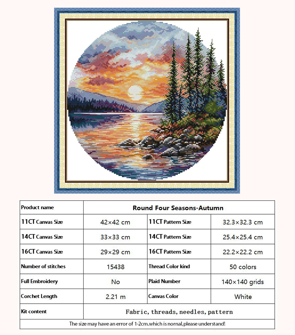 Four seasons pattern counted cross stitch kit diy 11ct 14ct 16ct stamped dmc cross stitch kit embroidery handicrafts: Red / 9ct
