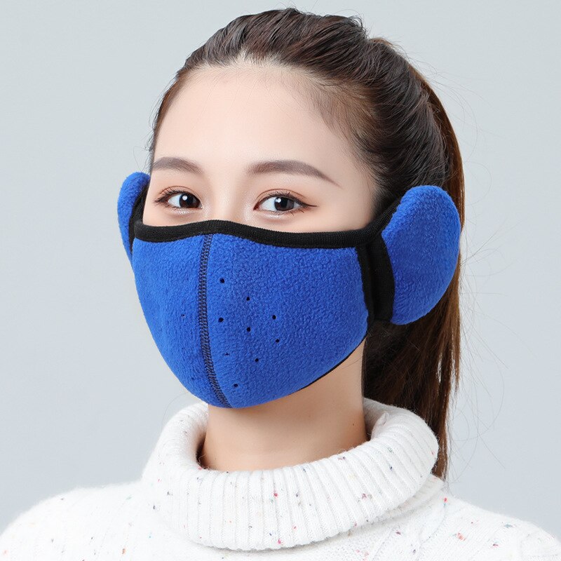 Winter Unisex Breathable Holes Mask Cold-Proof Thermal Mask Earmuffs Two-In-One Wrap Band Ear Warmer Outdoor Riding Ear Muff: Dark Blue