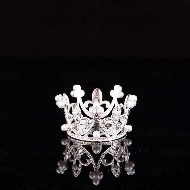 Mini Crown Cake Decoratie Prinses Topper Pearl Tiara Kinderen Haar Sieraden Voor Bruiloft Verjaardag Taart Decoratie: Silver