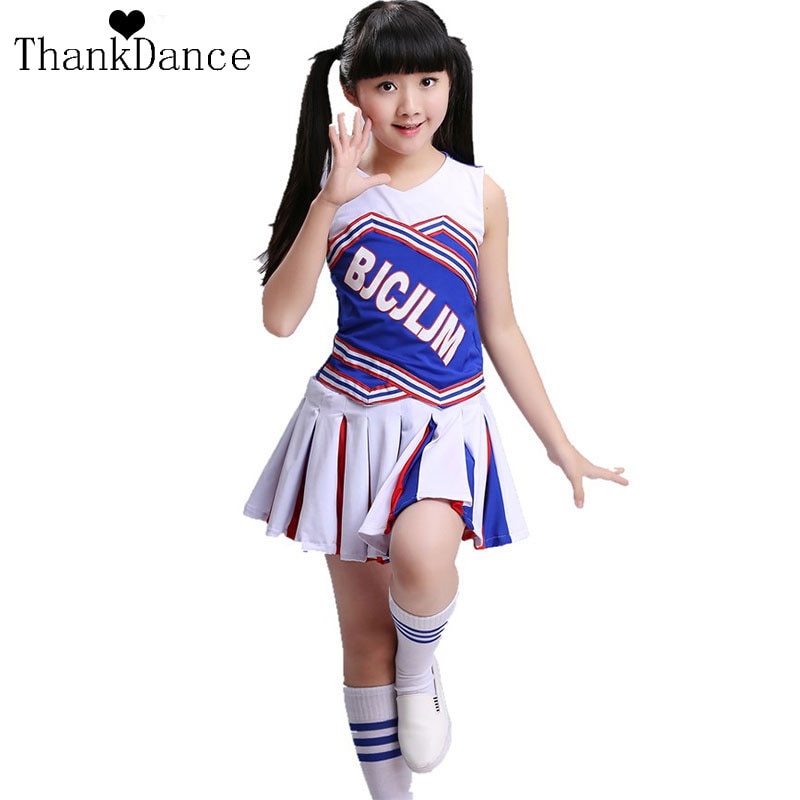 Girl Primary School Uniforms Set Girl Cheerleader Uniforms Kid Cheer Leaders Costumes Children Soccer Cheer Team Uniforms