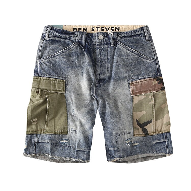 Aboorun mænds cargo denim shorts store lommer patchwork denim shorts sommer brand shorts til mænd: 31