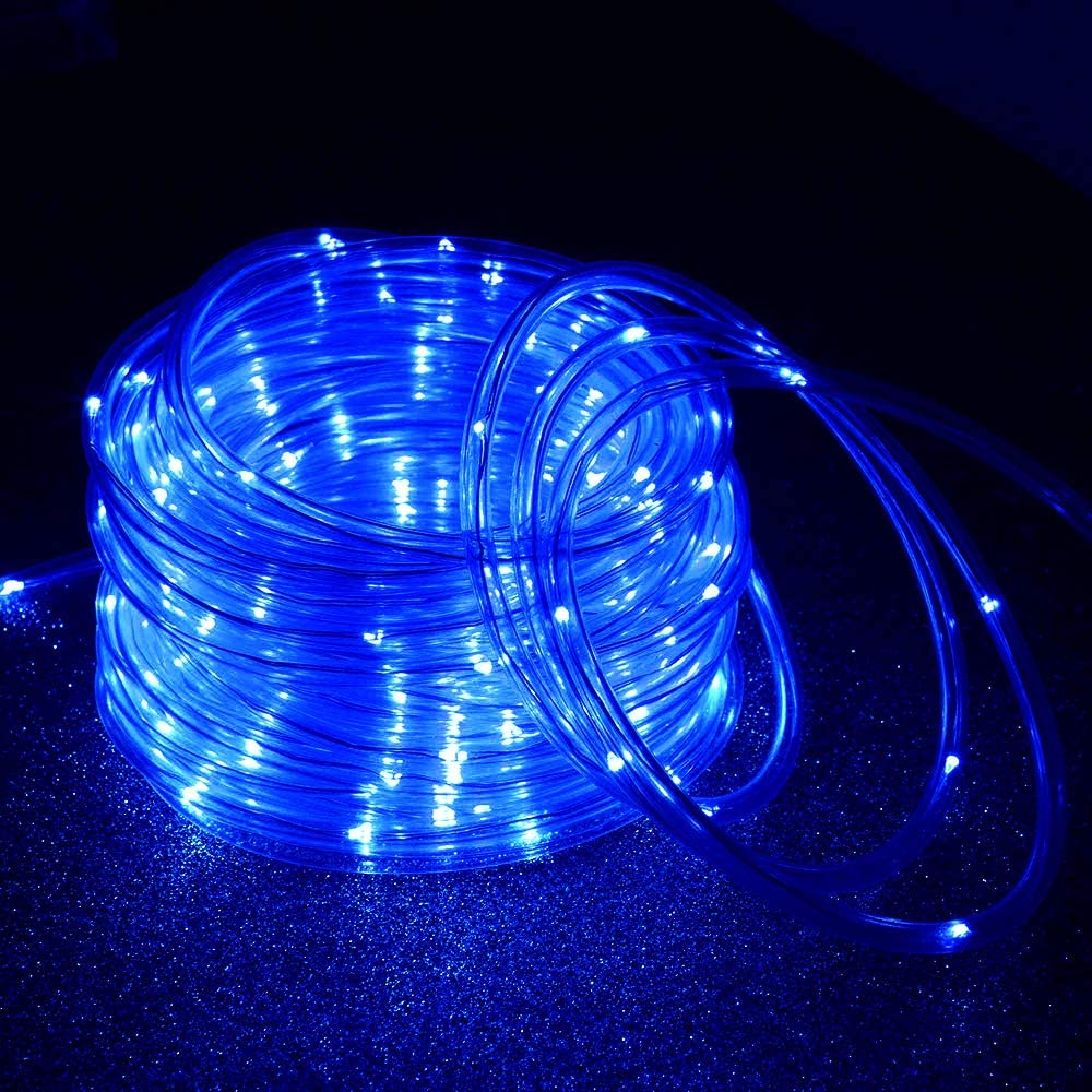 Guirnalda de Año , tubo LED, luces de hadas de cuerda, guirnalda impermeable con pilas, 150 LED para decoración navideña interior y exterior: Azul / 6-10 W / O