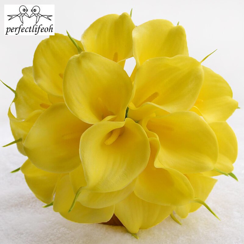 Perfectlifeoh Kunstbloemen Geel Ivoor Calla Bloem Boeket Bruidsboeket bruidsboeketten