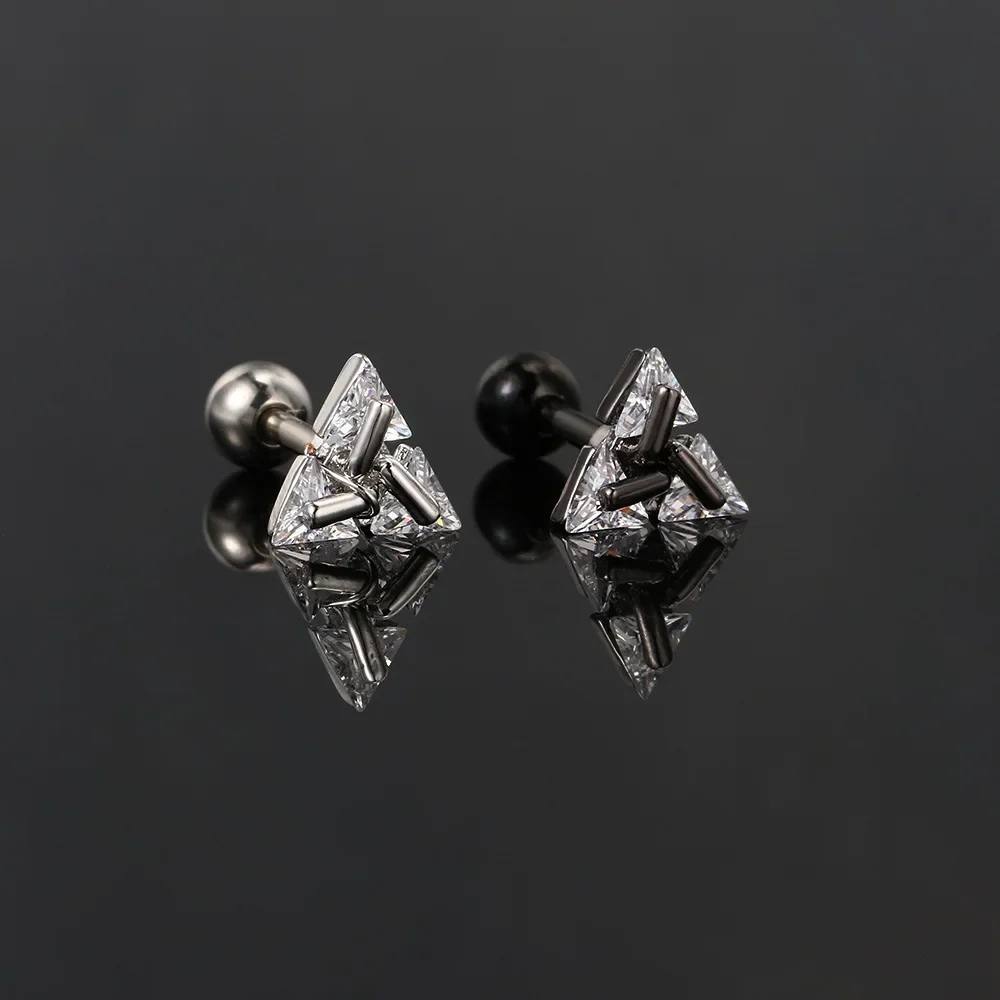 Triangular Mini Earrings Men Women Girls Stainless Steel Silver Color Helix Piercing Daith Screw Ear Stud Y2k Jewelry