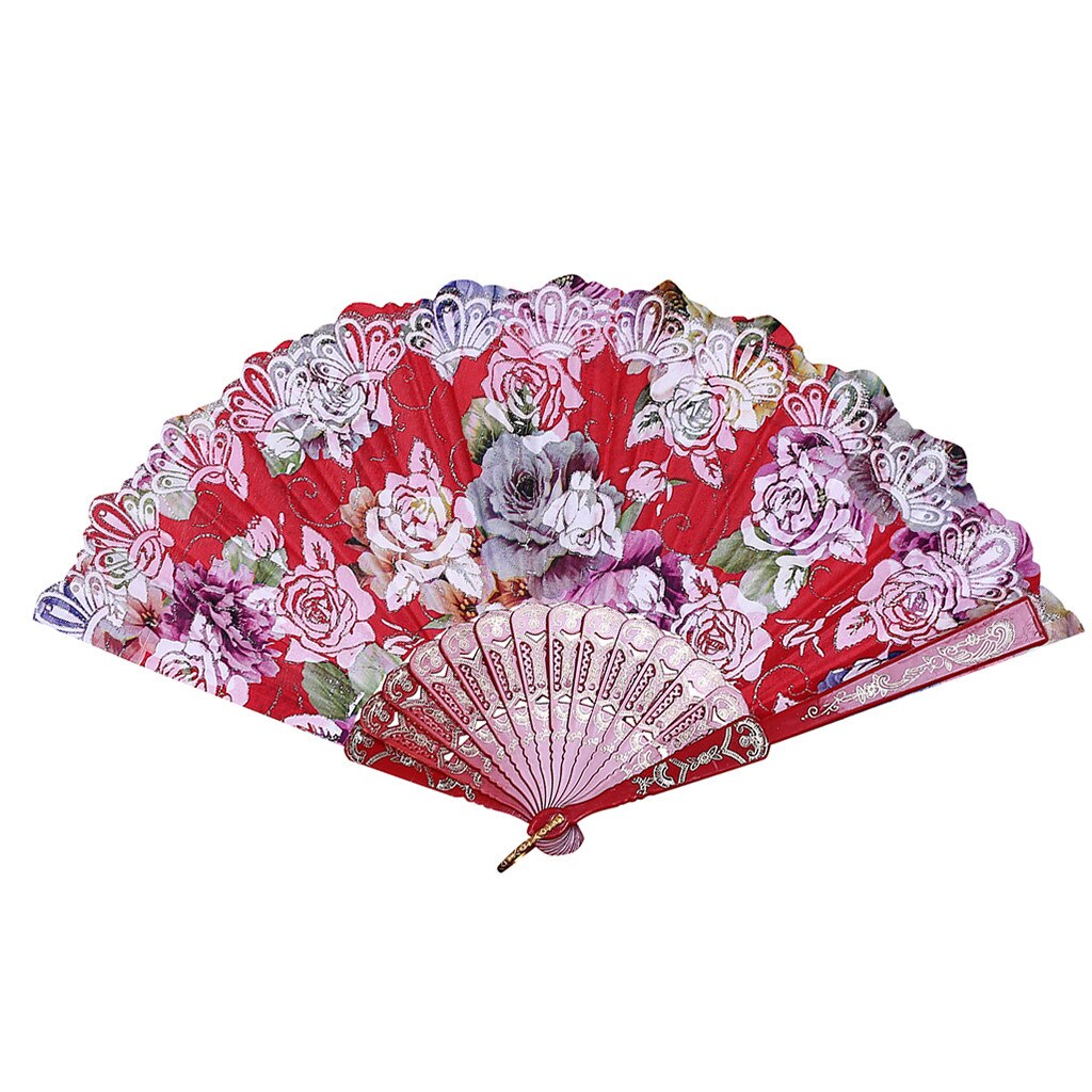 Vouwen Vintage Stijl Print Fan Chinese Japanse Patroon Home Decoratie Ornamenten Dance Hand Fan Art Craft # W3: Red