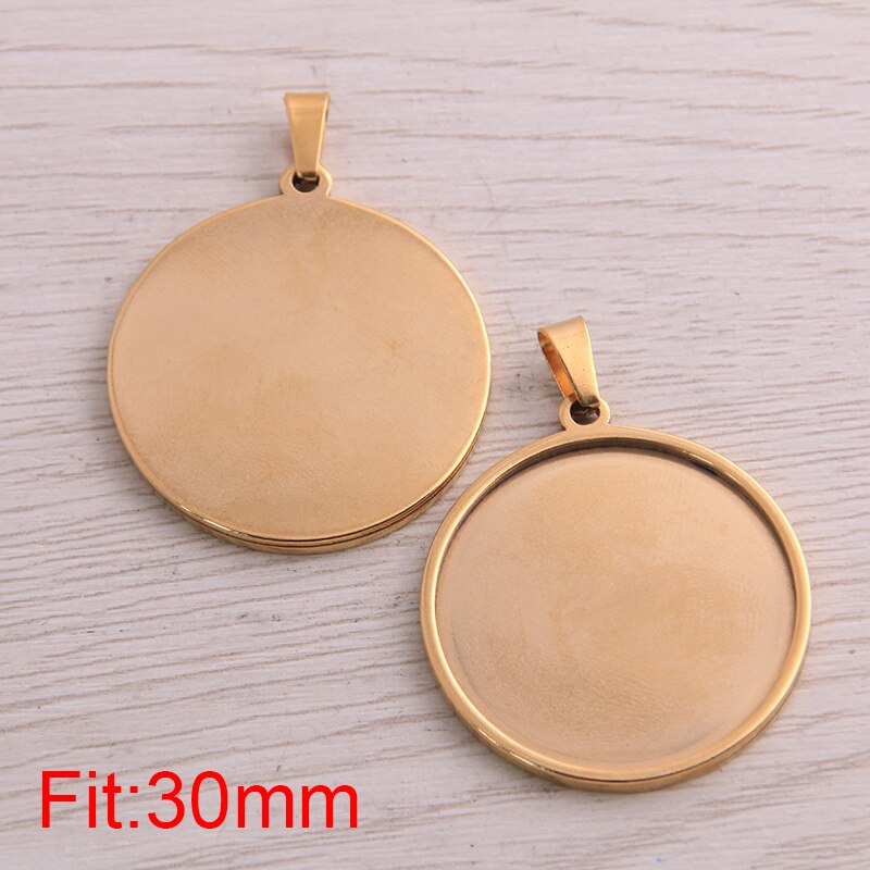 5 Pcs Goud Rvs Ronde 20-40 Mm Cabochon Base Instellingen Diy Blank Hanger Trays Voor Sieraden Maken: 30mm