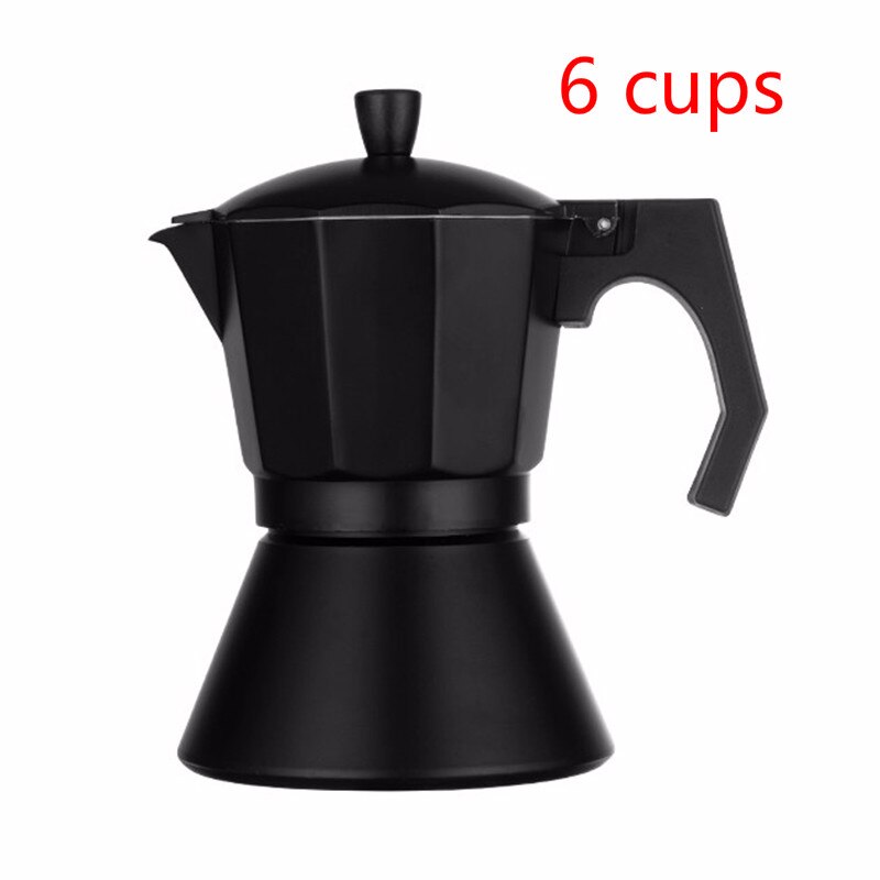 3/6 kopjes italiaanse mokka koffiepot espresso cafeteira percolator pot express mokka pot fornuis koffiezetapparaat aluminium keukengereedschap: Zwart 6 kopjes