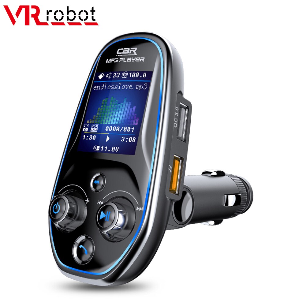 VR robot EQ FM Transmitter Bluetooth Car MP3 TF/U Disk Player Wireless Handsfree Car Kit With QC 3.0 +Type-c Fast Charging