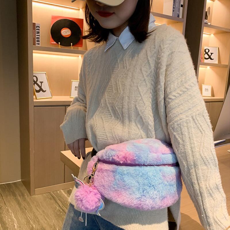 Inverno de veludo feminino fanny pack moda colorido de pelúcia pacote de cintura novo estilo saco de peito designer feminino bolsa crossbody