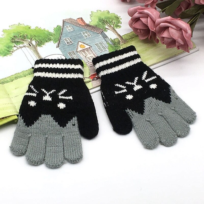 Kinderen Kids Winter Warm Thicken Handschoenen Meisjes Jongens Peuter Leuke Kat Wanten Imitatie Kasjmier Vinger Handschoenen Voor 1-7T