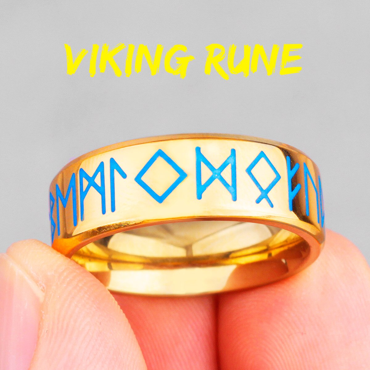 Nordic Viking Rune Lichtgevende Rvs Heren Ringen Eenvoudige Retro Voor Mannelijke Vriendje Biker Sieraden Creativiteit: 7 / R602-Gold