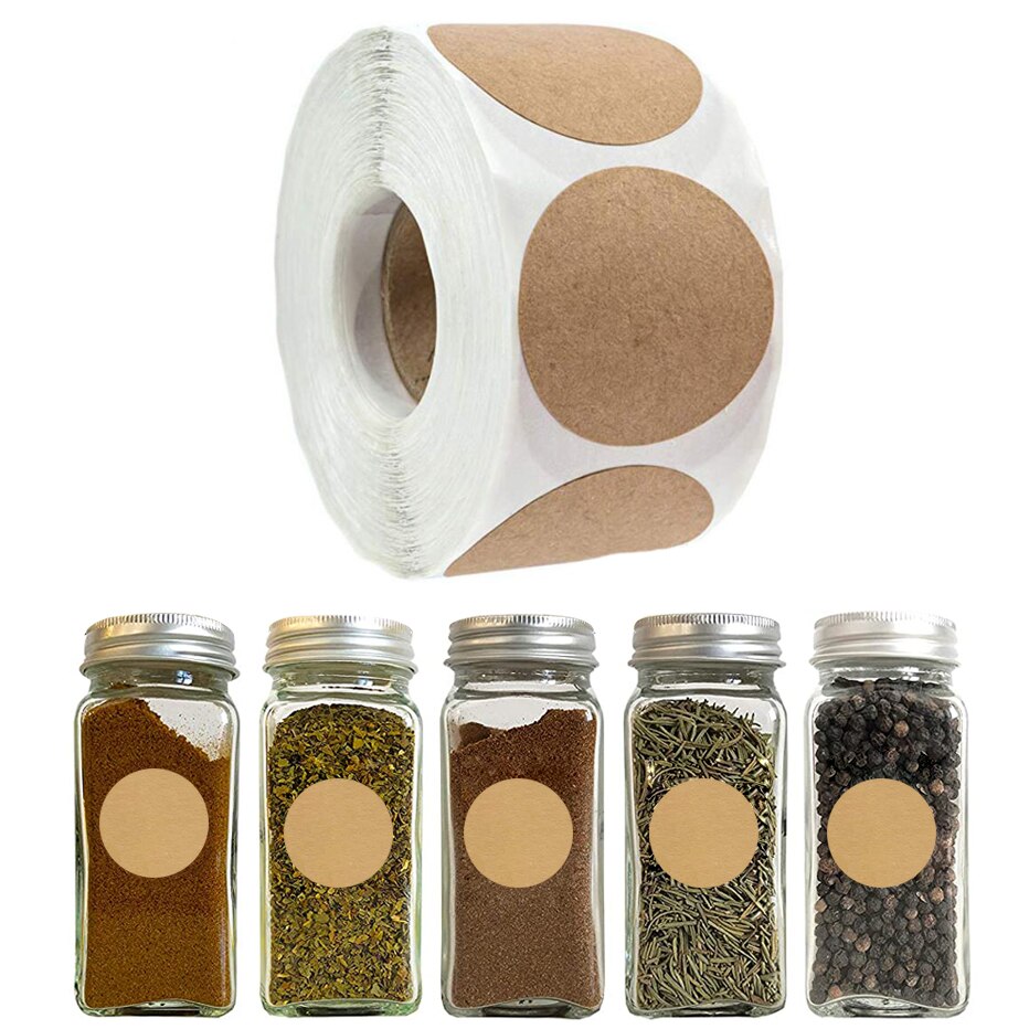 2.5cm Round Brown Label Stickers Reusable Waterproof Stickers for Containers Jars Mason Spice Glass Organizers Adhesive Stickers
