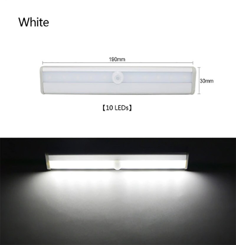 LED Wireless Induction Lamp LED Closet Light PIR Motion Sensor Light Motion Sensing LED Light: 10 LED  Cold  White