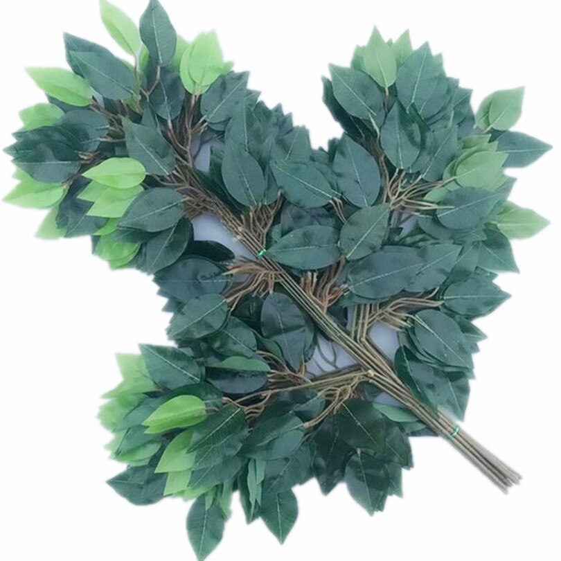 24pcs Banyan Boom Leaf Tak Kunstmatige Greenery Plant Berk Stem: green 05 55cm