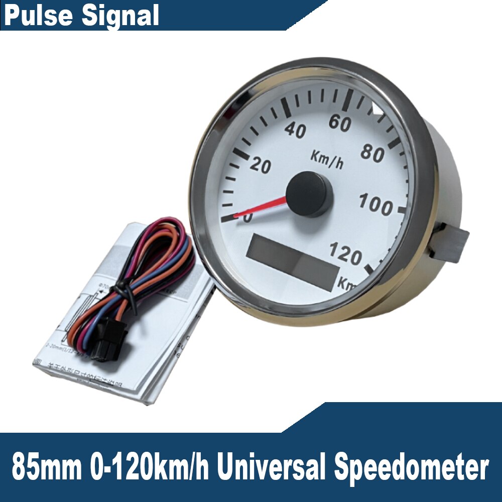 Universal 85mm Speedometer Odometer Speed Gauge 0-120/0-200 km/h for Car Truck Motor Auto with Backlight 12V 24V (Pulse Signal): 120km-WS