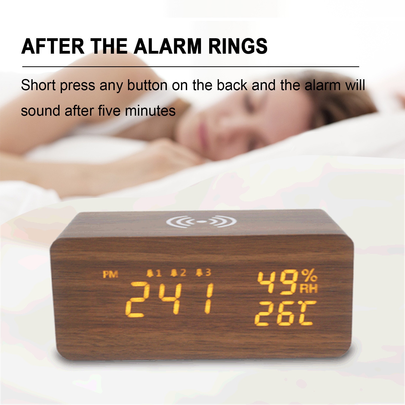 The alarm clock with Qi wireless charging pad is suitable for Iphone Samsung LED digital clock sound control function55#