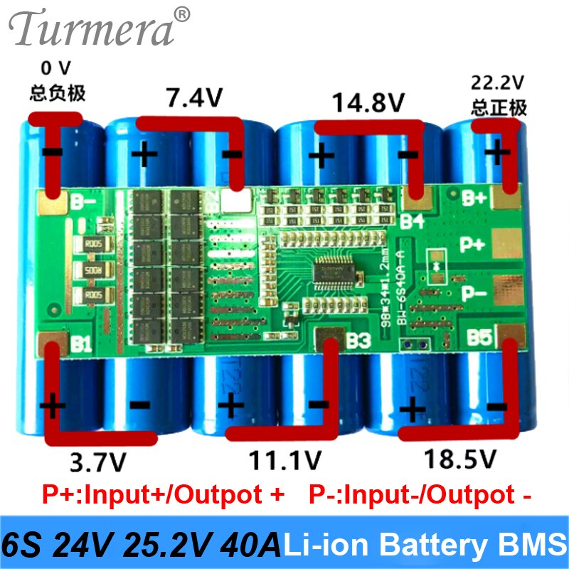 6s bms 24v 25v 6s 40a 18650 litiumbatteri bms beskyttet kort med balance til 25v skruetrækkerbatterier og e-cykel batteri brug