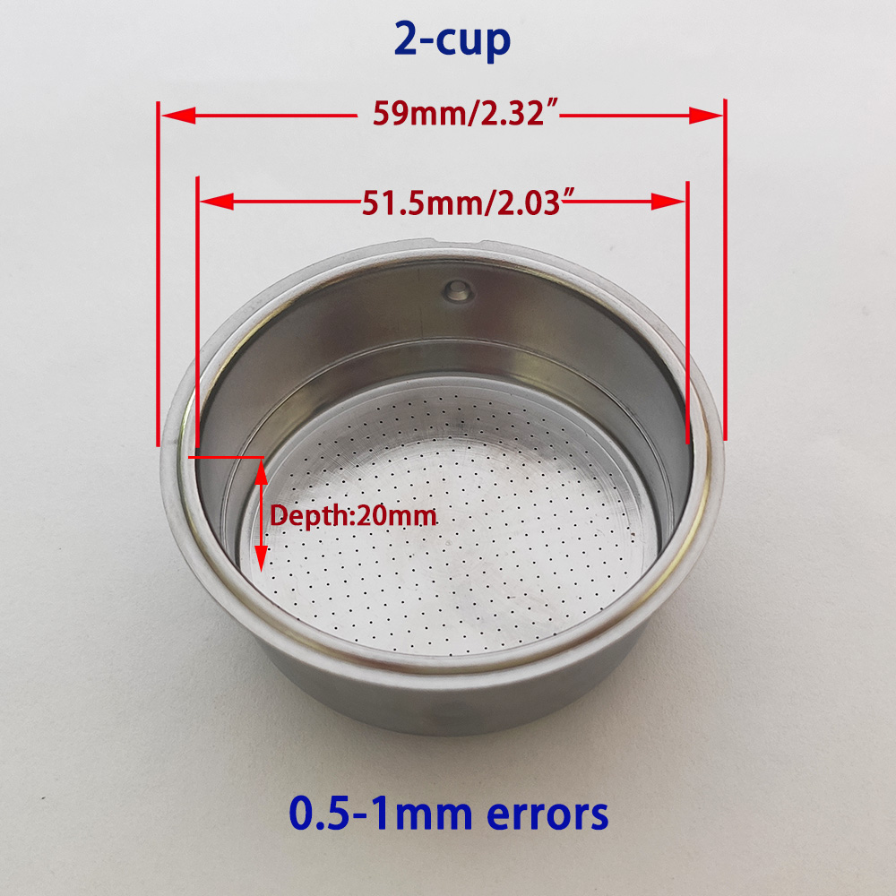 51mm dobbeltkop kaffemaskine trykfilterkurv til husholdnings kaffemaskine dele ikke-tryk kaffe 2- kop