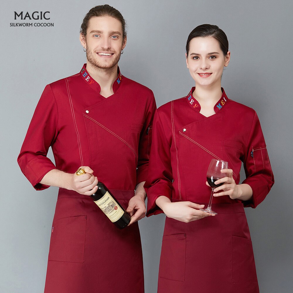 Farverigt brevbroderi til halsudskæring kok restaurant uniform tøj langærmet mænd madservice kokke tøj kokke jakker