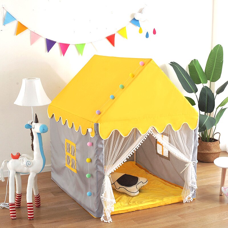 Children Playhouse Kid Teepee House Home Princess Girl Indoor Baby Castle Large Play House Large Wooden Grey Pink White