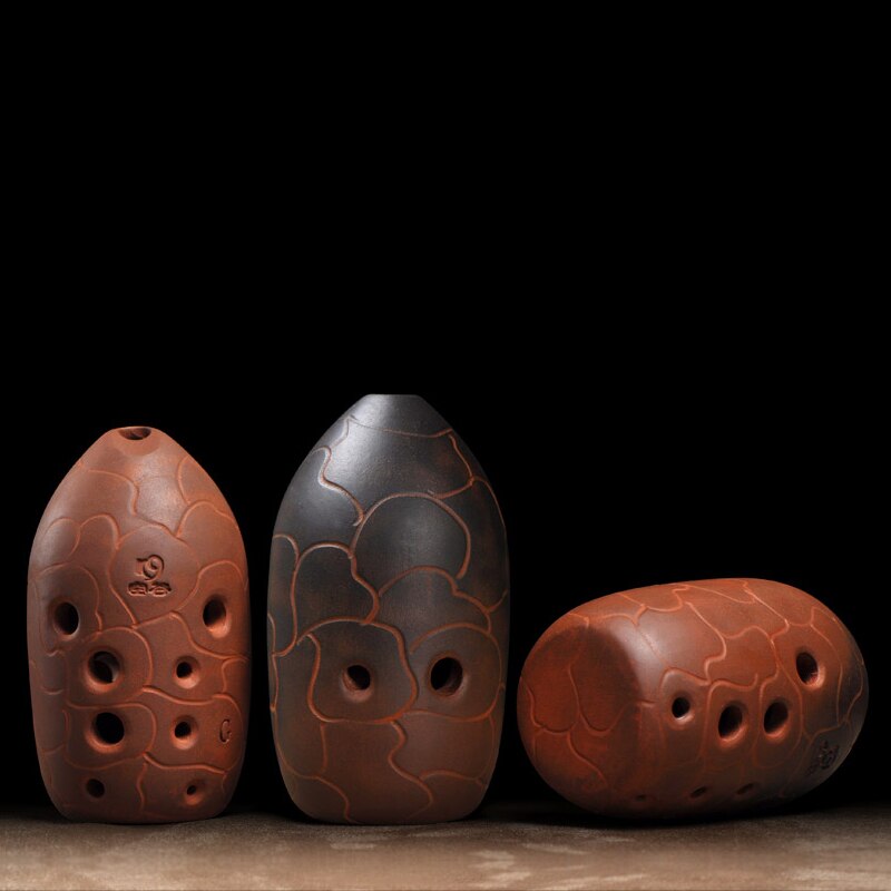 Chinese Ancient Times Style Musical Instrument 10 Holes Double-Layered Clay Xun