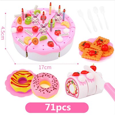 103Pcs ABS Plastic Cake Toys Children's Classic Kitchen Toys 6 Different Types Pink blue Boys And Girls Birthday Christmas: 71pcs pink no box