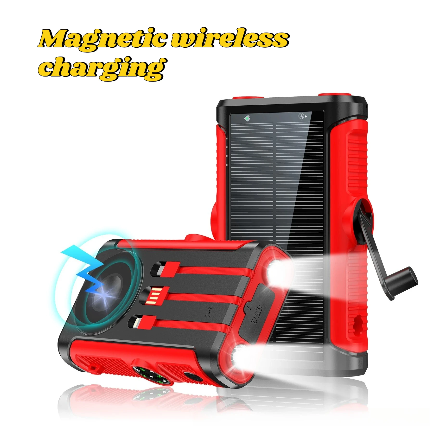 Powerbank solarny 50000mAh 22.5W z magnetycznym ładowaniem bezprzewodowym, powerbank kempingowy z kablami, bateria zewnętrzna robić iPhone'a z Magsafe: czarny / 30001 mAh-50000 mAh