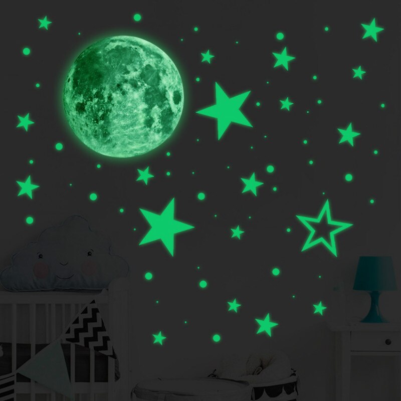 Pegatinas luminosas de Luna y estrellas para decoración del hogar, adhesivos de pared que brillan en la oscuridad para habitación de niños, dormitorio, techo, 435 unids/set por juego