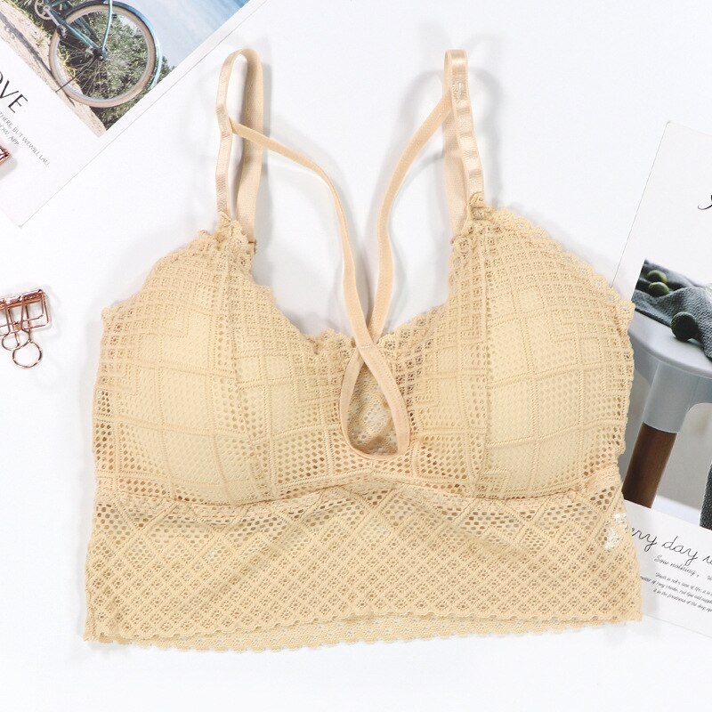 Sexet blonde skønhed ryg bh kvinder dejlig wire fri bralette sommer behagelig sømløs push up bh: Khaki