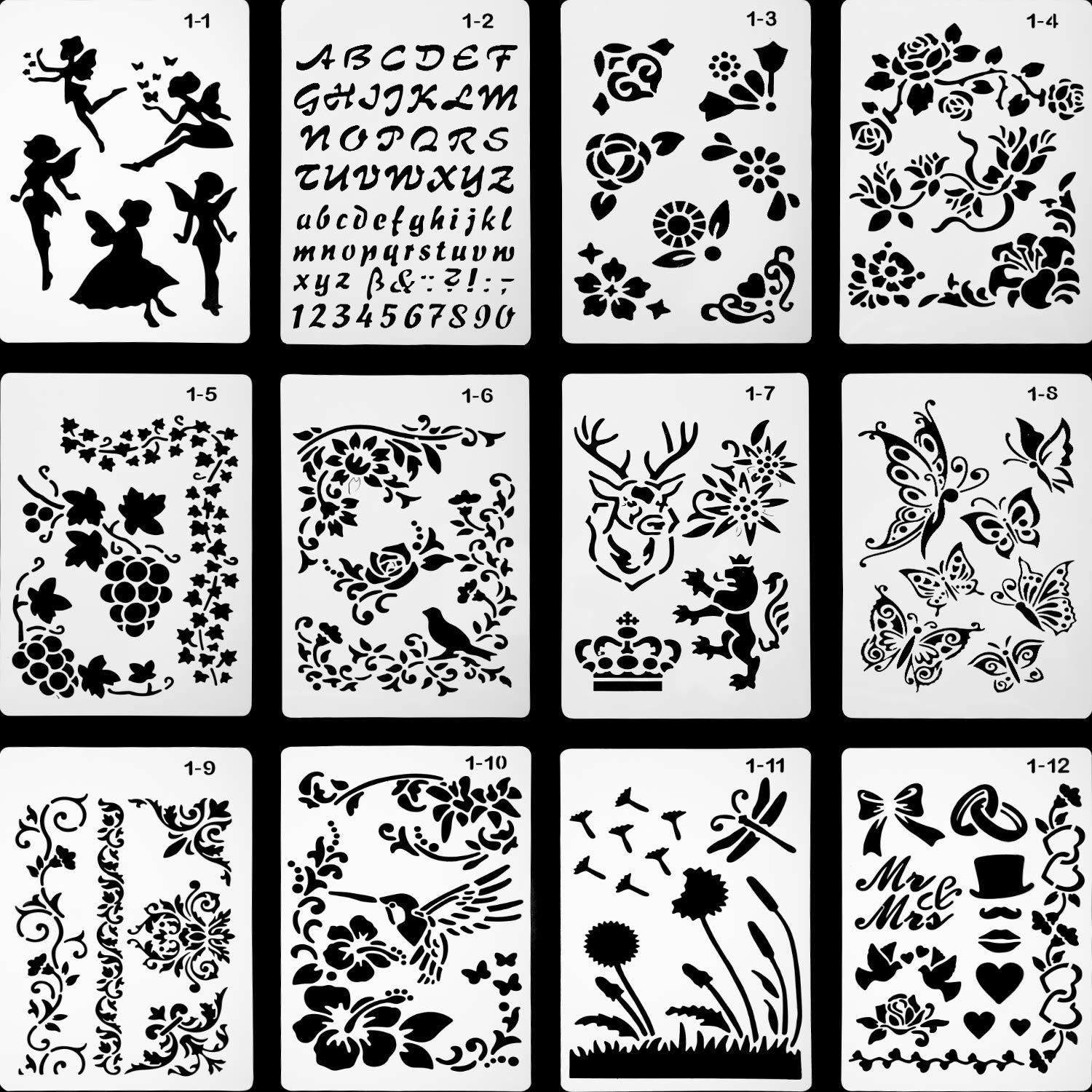 24PCS Drawing Painting Stencils Scale Template Sets 10X7 inch, Plastic Shapes Scrapbook Stencils Graphics Stencils for Children