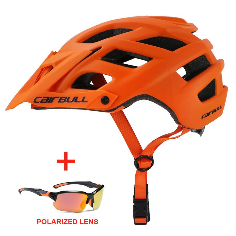 Sports dh mtb cykelhjelm med polariserede briller ultralette racercykel mountainbike hjelm mænd kvinder ridning cykelhjelm: Orange