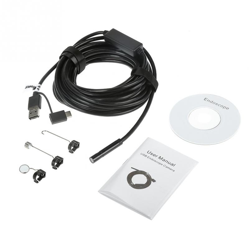 Endoscope OTG USB IP67Waterproof avec caméra étanche de 2 mégapixels pour l'inspection des tuyaux de voiture câble de 5 mètres de longueur
