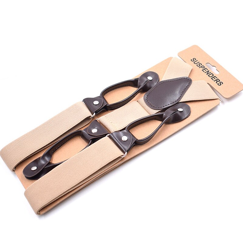 Suspenders for Men Leather Trimmed Button End Elastic Tuxedo Y Back Mens Suspenders Pant Braces Black Khaki Suspensorio