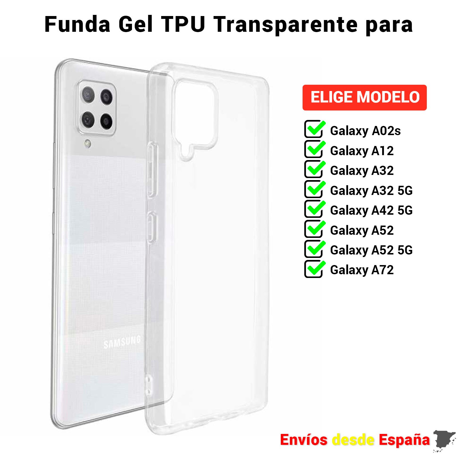 Funda Tpu Para Samsung Galaxy A02s A12 A32 A42 A52 A72 5G. Carcasa Transparente De Silicona Para Movil. Elige Modelo