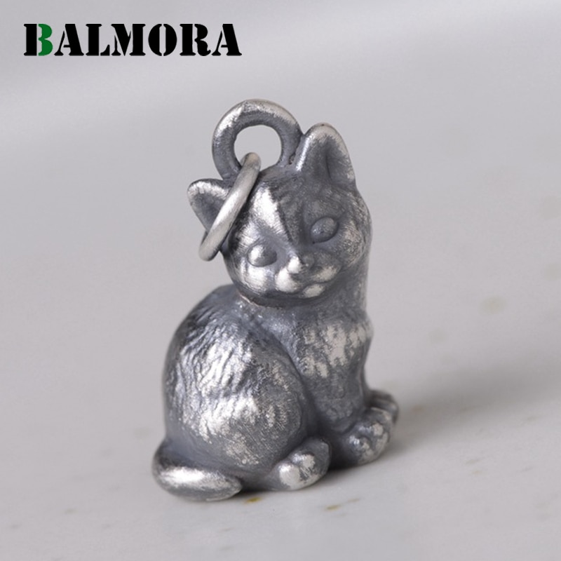 BALMORA 100% ciondolo gatto carino in argento puro 990 per donna uomo ciondolo animale Punk retrò regalo gioielli in argento tailandese senza catena