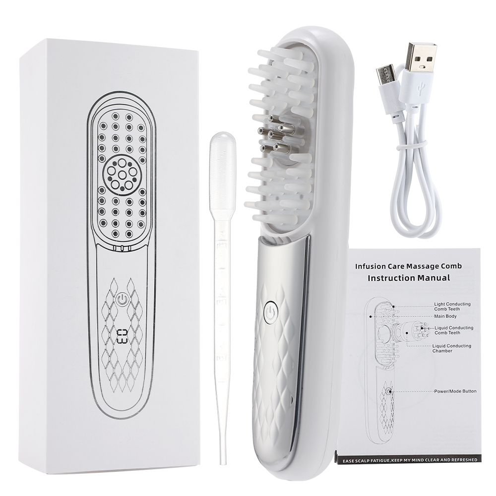 Elektrische Hoofdhuid Massage Borstel Rood Licht Therapie Haargroei Massage Kam Anti Haaruitval Vloeibare Olie Applicator Massager Gereedschap: Ivoor