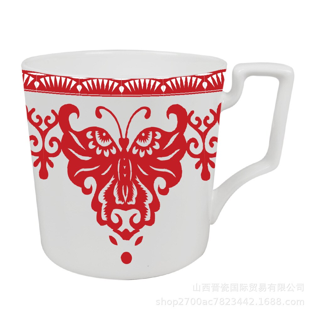 Chinese Plate Set Butterfly paper-cut bone china tableware set household fruit plate dessert tableware: 400ml mug