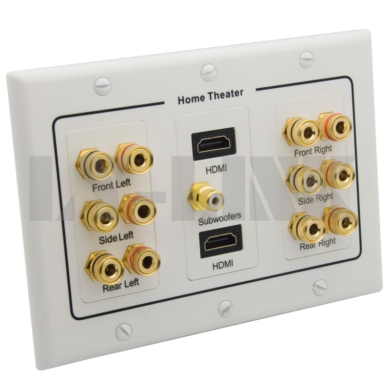 3 Gang Home Theater 6.1 7.1 7.2 8.2 9.0 Surround Sound Speaker Wall Plate With HDMI RCA Audio Banana Sound Box Face Plate