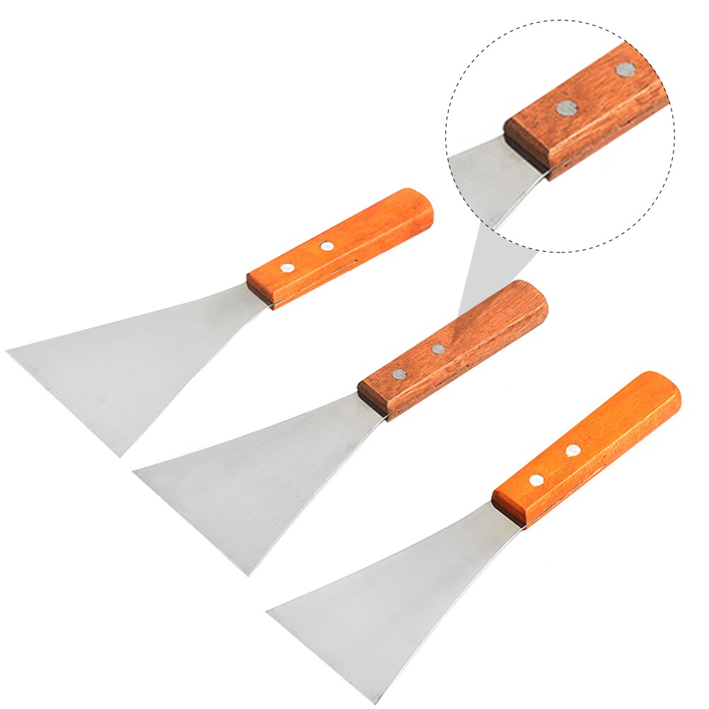 3Pcs Rvs Spatel Houten Handvat Pannenkoeken Schoppen Thuis Gebakken Schop