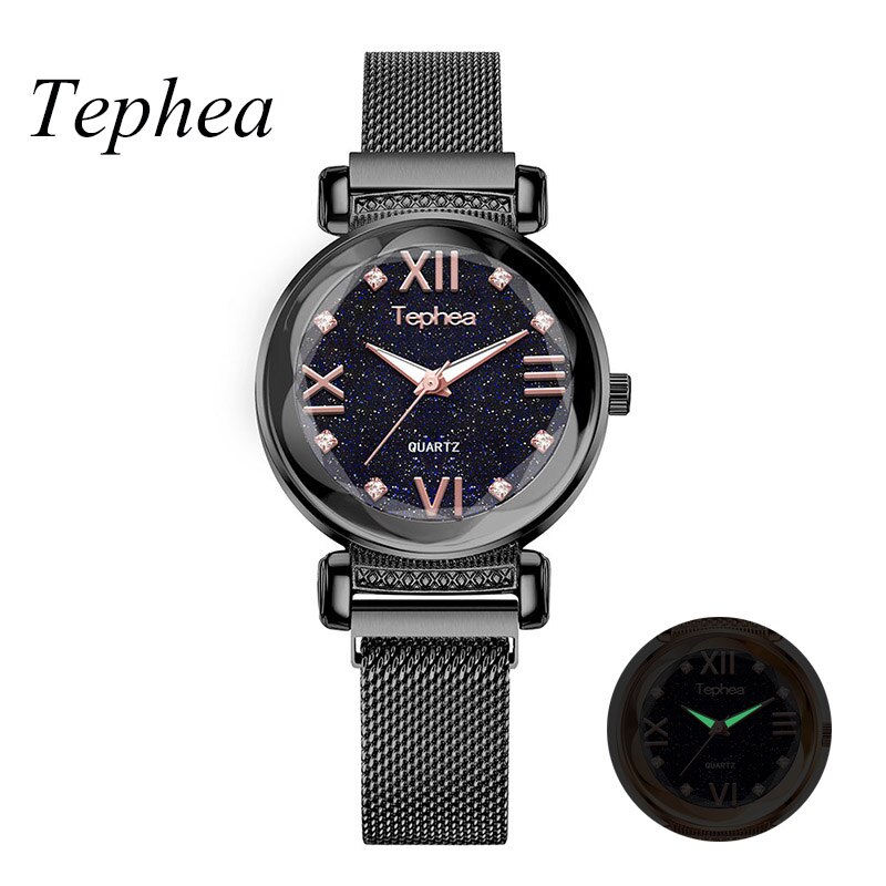 Tephea Sterrenhemel Dames Horloges Luxe Eenvoudige Vrouwen Armband Horloges Stijlvolle Vrouwelijke Klok Horloge Voor Vrouwen Meisje: Black