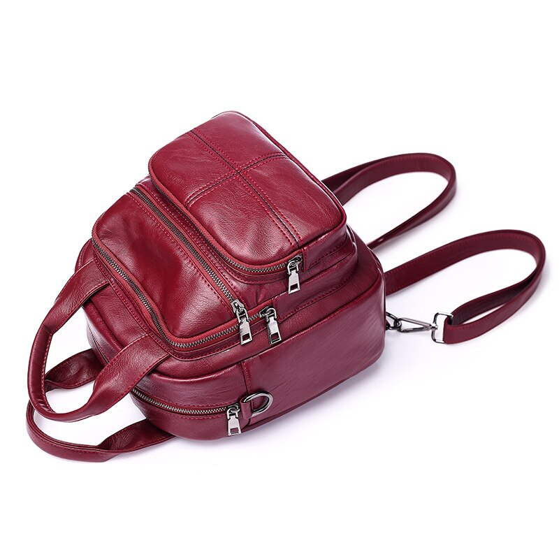 Plusieurs fermetures à glissière et plusieurs poches Vintage femmes en cuir sac à dos multifonction Portable femmes épaule loisirs sacs de créateurs