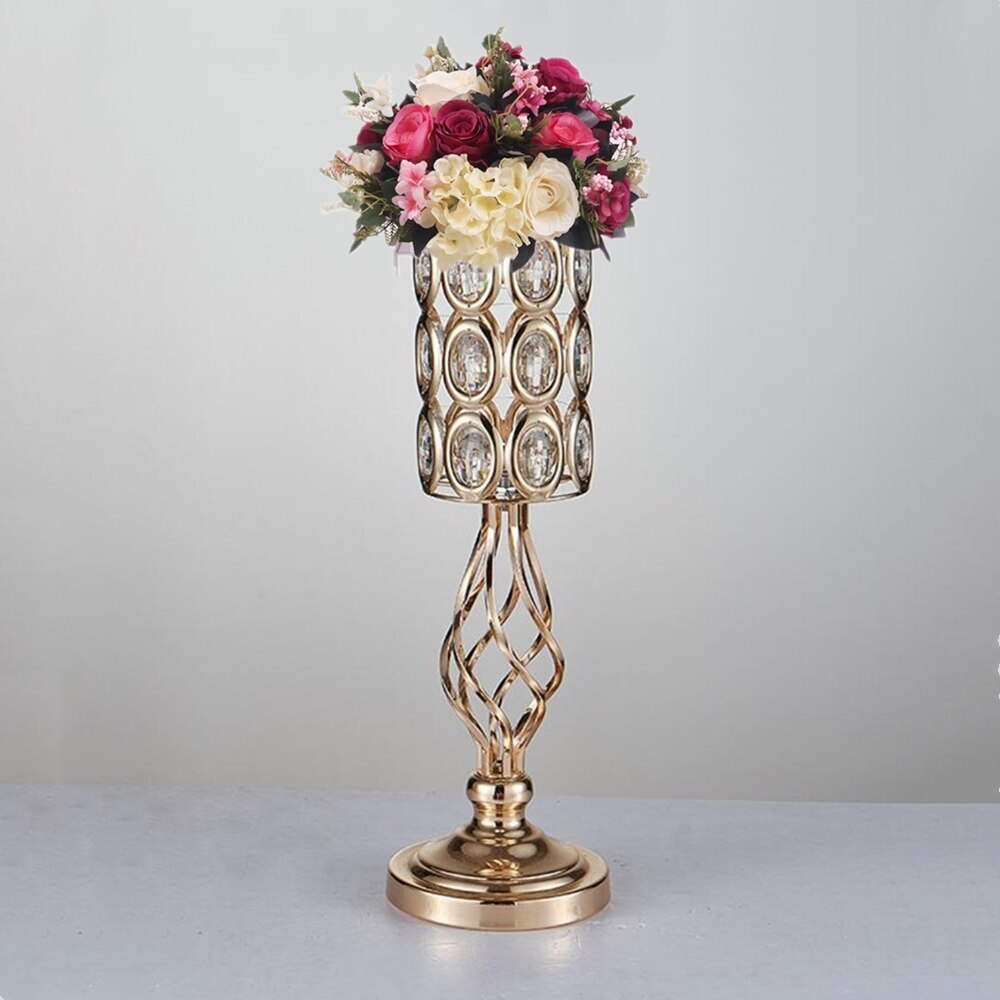 Candelabros dorados de Metal, candelabro de cristal hueco para mesa de boda, centro de mesa, flor, camino de plomo para decoración del hogar