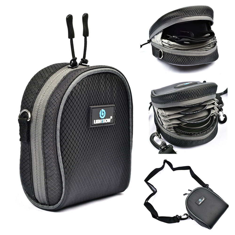 Lightdow Dustproof Camera Lens Filter Bag Portable Filter Pouch Shoulder Case with Belt for Photography Can Hold 8 Filters