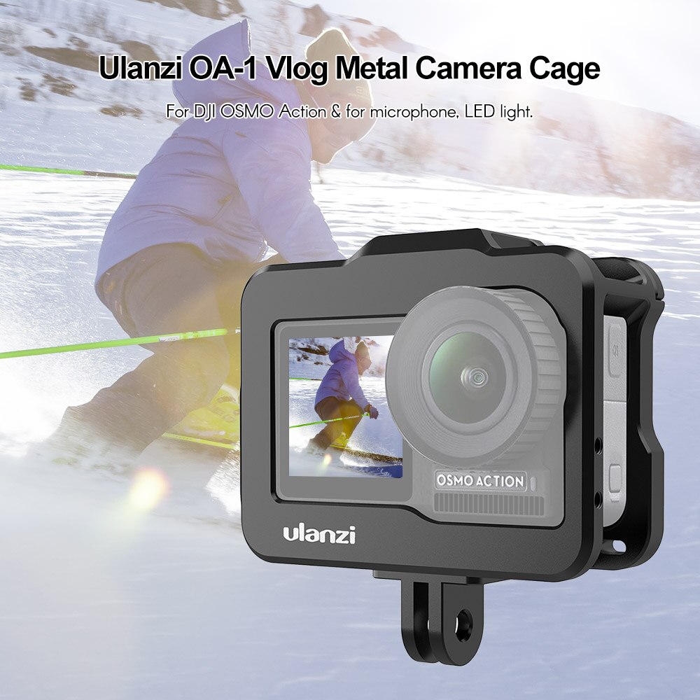 Ulanzi oa -1 vlog metalen camerakooi vlog case met cold shoe voor dji osmo action camera voor microfoon met led-lampje