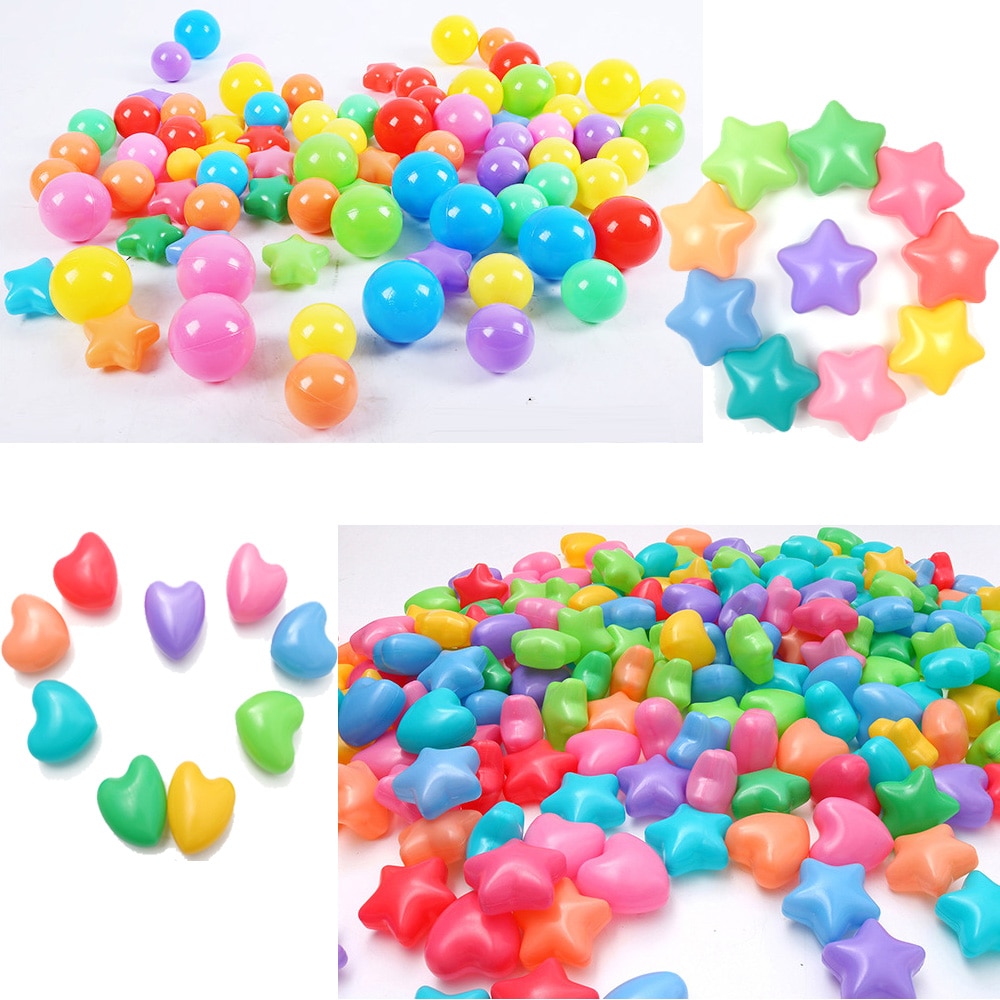 Pelotas de juguete pleásticas con forma de corazón y estrella para bebé, juguete suave para el estrés, piscina de aire, Ola oceánica, pelotas para piscina de agua, 50/100 Uds.