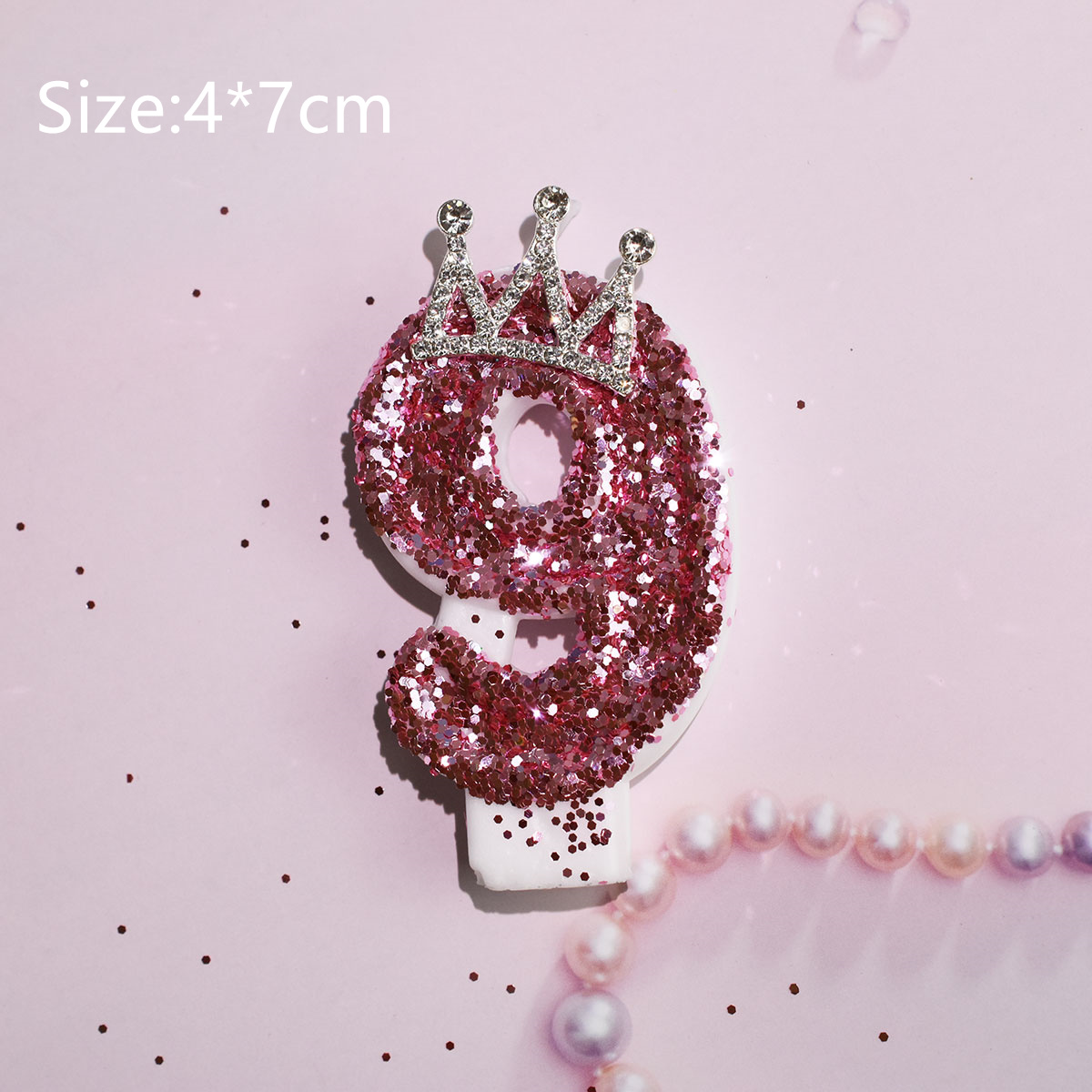 Yellow Pink Candle Sequins Shiny Crown Number 0-9 Cake Topper Insert For Girl Birthday Party Dessert Table Wedding Day: Dark Gray