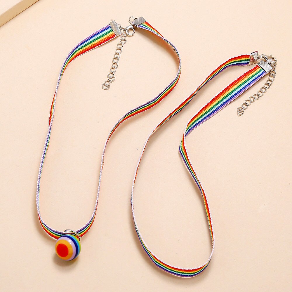 Modyle Men Women Gay Pride Rainbow Choker Necklace Gay And Pride Lace Chocker Color Ribbon Collar Punk Jewelry Party