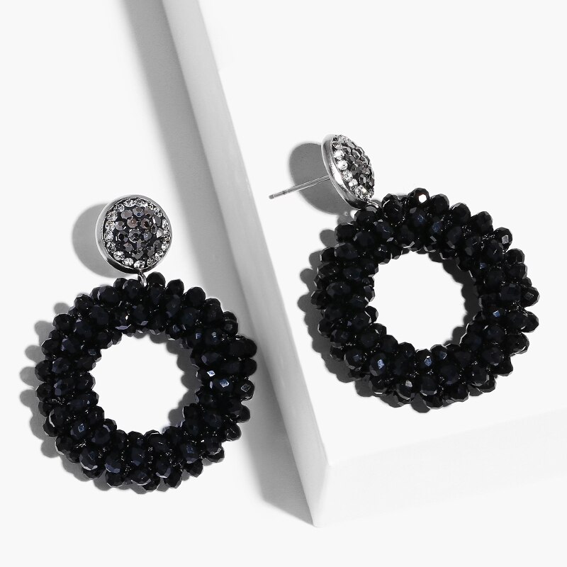 FLOLA Handmade Lott Oorbellen kolczyki dla kobiety małe kolczyki z koralików Oorbellen oświadczenie kryształowe aretes Bohemia ersp45: p45 Black