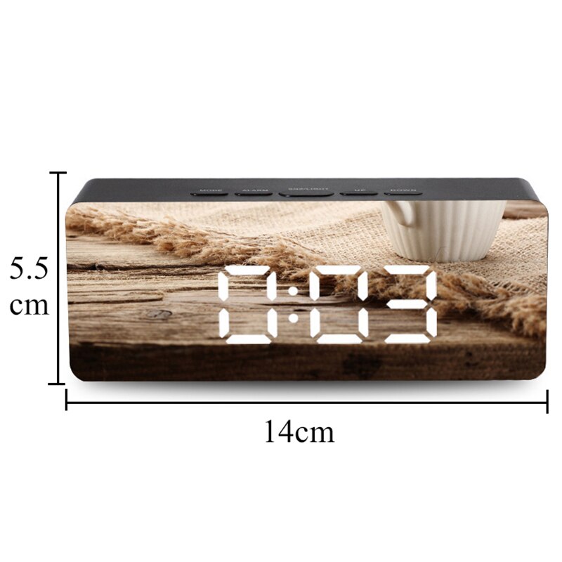 Digital Mirror Alarm Clock LED Display 5Fuctions Button Desk Clock Temperature Calendar Snooze Thermometer with USB 14x50x3.4cm: F5